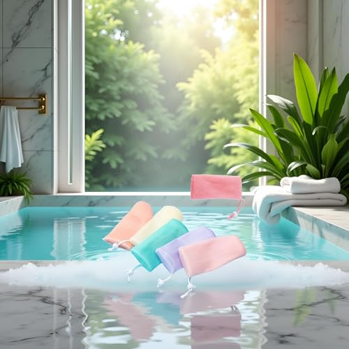 6-Pack Exfoliating Mesh Soap Pouch Bubble Foam Net Bag for Shower