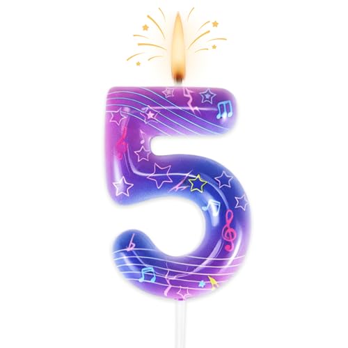 Kpop Music Note 5th Birthday Candle – Purple Gradient Cake Topper