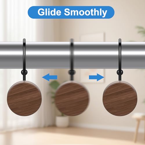 Imitation Wood Grain Shower Curtain Hooks - 12PCS Waterproof Rings