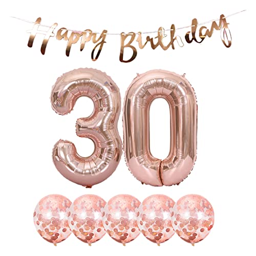 Rose Gold 30th Birthday Decoration Kit with Balloons & Banner