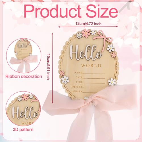 Wooden Baby Announcement Sign with Stand, Hello World Newborn Photo Prop