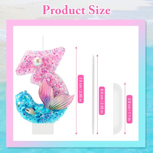 Mermaid Number 3 Birthday Candle - Pink & Blue Cake Topper