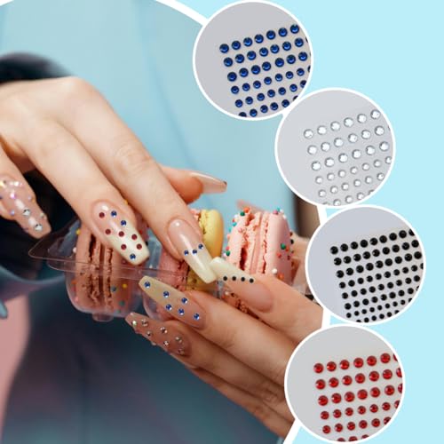 5 Sheets Self-Adhesive Blue Rhinestone and Pearl Stickers for Crafts