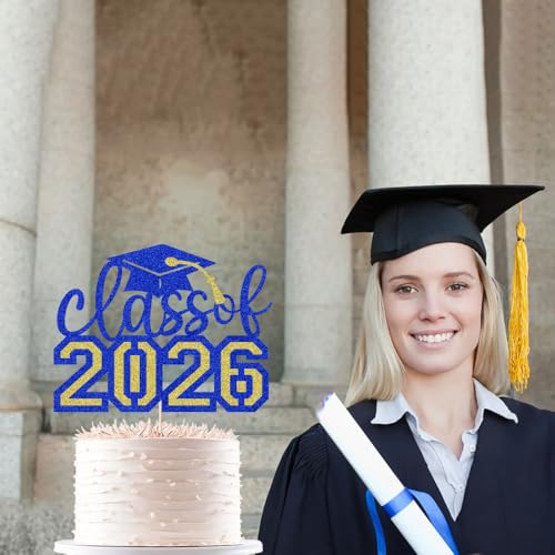 Glitter Class of 2026 Cake Topper - Graduation Party Decoration