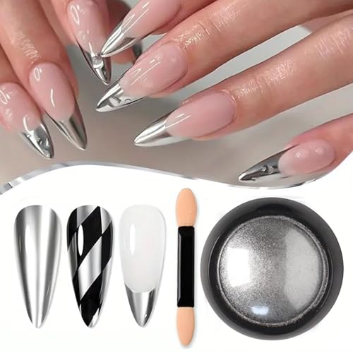 Vonrui Silver Chrome Nail Powder - Metallic Mirror Effect Pigment Dust