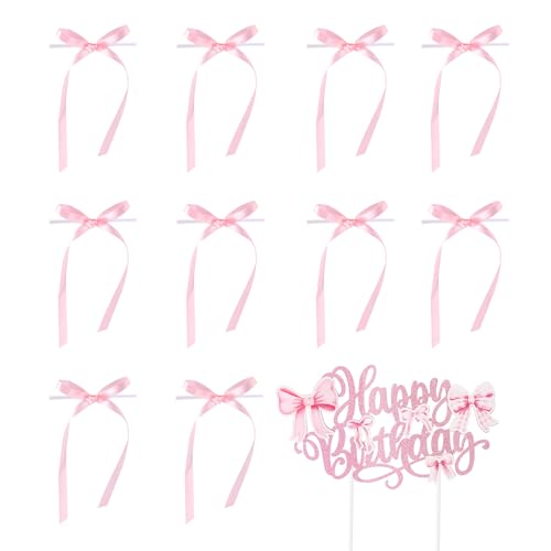 Retro Bow Cake Topper Set with Happy Birthday Sign - 10 Pieces