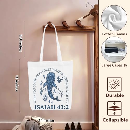 Isaiah03 Floral Beach Whale Shark Canvas Tote Bag for Women Christmas Gift
