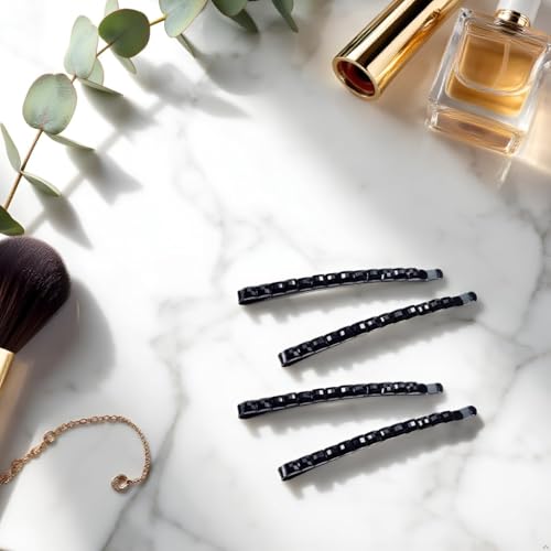 Black Rhinestone Bobby Pins Set of 4 Sparkly Crystal Hair Barrettes