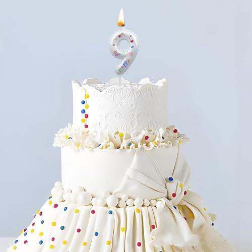 Colorful Number 6 Birthday Candle - White Happy Birthday Cake Topper