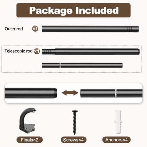 Matte Black Wrap Around Curtain Rod 36-48 inches - Room Darkening