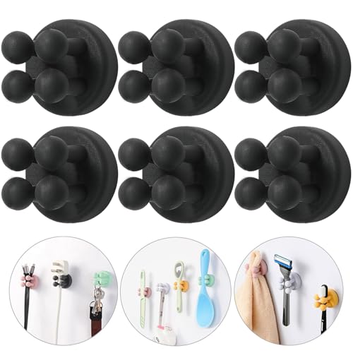 Black Multi-Function Razor Holder for Shower Wall - 6Pcs Silicone Hooks