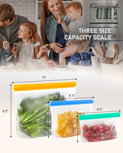 IDEATECH Reusable Silicone Freezer Bags Set - Leakproof Food Storage, Stand-Up & Dishwasher Safe