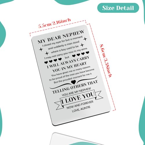 Nephew Gift Card from Aunt - Meaningful Stainless Steel Wallet Card for Birthday Christmas Graduation