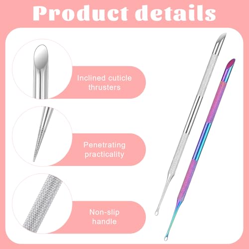 Dual Ended Stainless Steel Cuticle Pusher and Nail Cleaner Tool, 2 Pcs