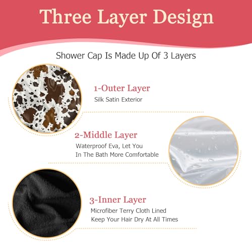 Deokke Luxury Terry Lined Waterproof Shower Cap - Cowhide Print