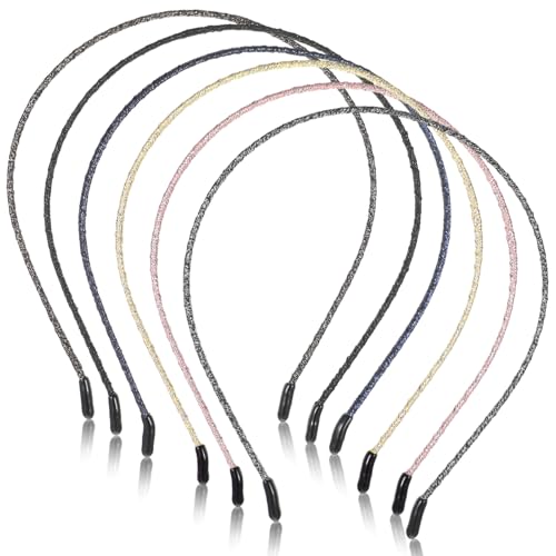 Xinjoduz 6-Piece 4mm Thin Skinny Headbands for Women Shiny Hair Bands