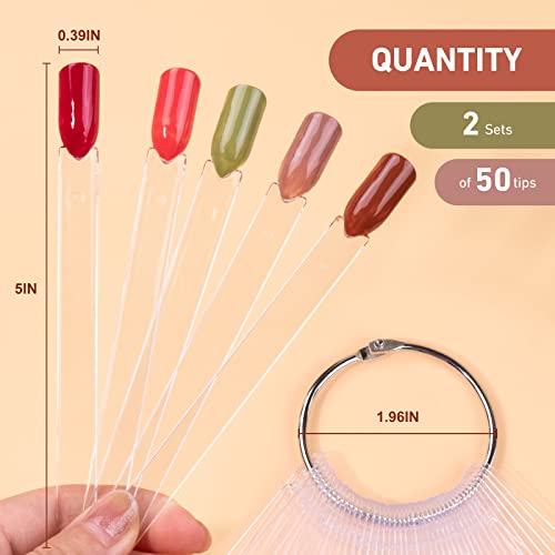 Subay 100pcs Clear Fan-shaped Nail Swatches Sticks with Ring Holder