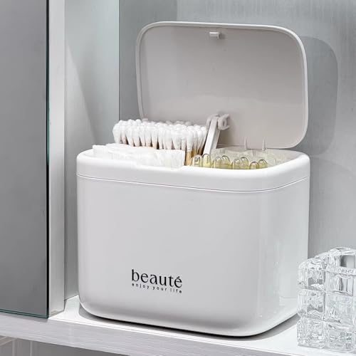 SIROLISA Pop-Up Q-Tip Holder & Cotton Swab Dispenser - White, 4-Compartment