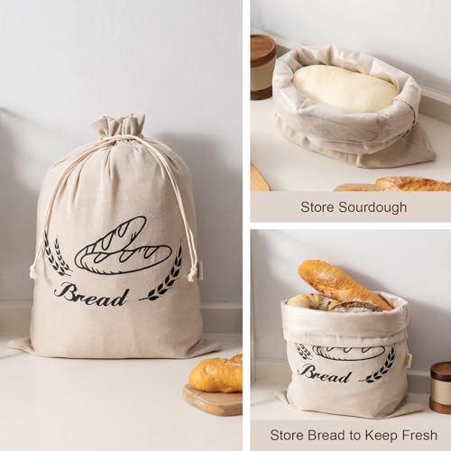 Reusable Linen Bread Bags with Plastic Liner, 17x13 Inches, 2 Pack