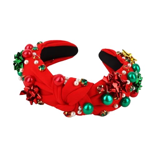 GAFATORY Christmas Rhinestone Pearl Headband - Festive Holiday Hair Band