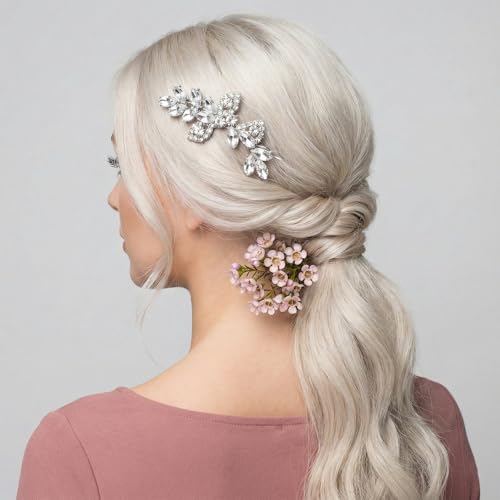 4 Pcs Silver Rhinestone Hair Clips Crystal Leaf Bridal Hair Pins