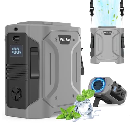 Portable Waist Fan - 10000mAh Rechargeable Clip-On Cooling Fan (Grey)