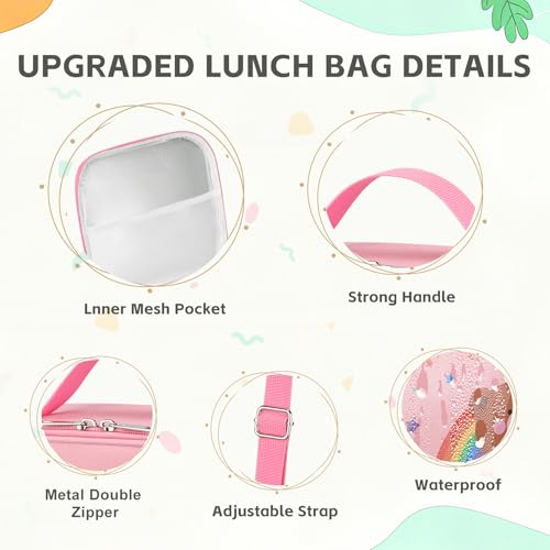 Insulated Kids Lunch Bag with Adjustable Strap - Bear Pink