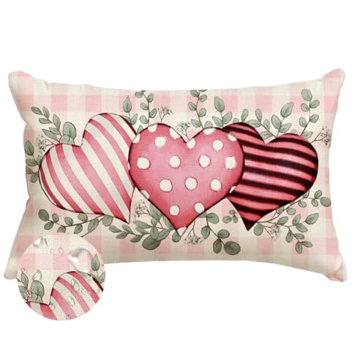 Waterproof Pink Heart Pillow Cover 12x20 for Indoor/Outdoor Use