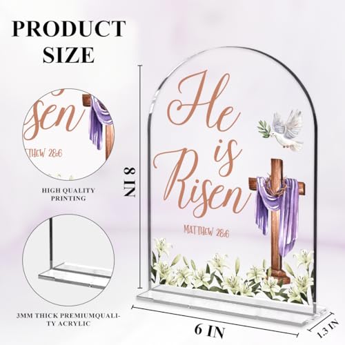 He Is Risen Acrylic Easter Table Sign - 6x8 Religious Decor