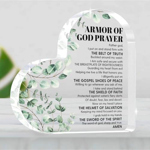 Armor of God Heart-Shaped Acrylic Desk Decor - 4x4 Inch Inspirational Gift