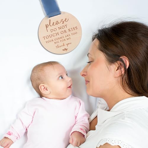 Please Do Not Touch Baby Sign - Wooden Sign with Blue Ribbon