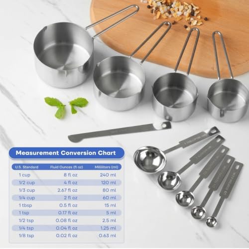 Stainless Steel Measuring Cups & Spoons Set - Dishwasher Safe Kitchen Tools