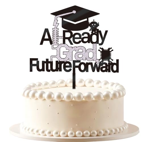 AI Tech Graduation Cake Topper - Black Acrylic STEM Party Decor