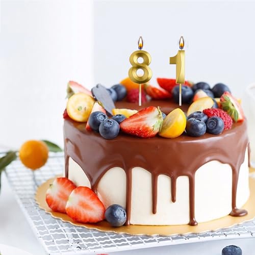 Elegant Gold Crown Number 81 Birthday Candles - Smokeless Set