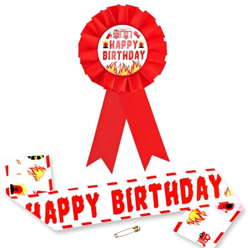 Firetruck Birthday Sash and Badge Set for Firefighter Party