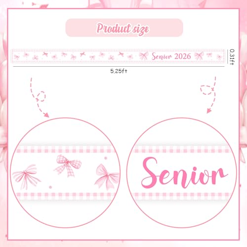 Senior 2026 Pink Graduation Sash with Bow - Elegant Party Decor