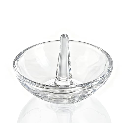 H&D 4.1in Crystal Ring Holder Dish – Round Clear Glass Jewelry Tray