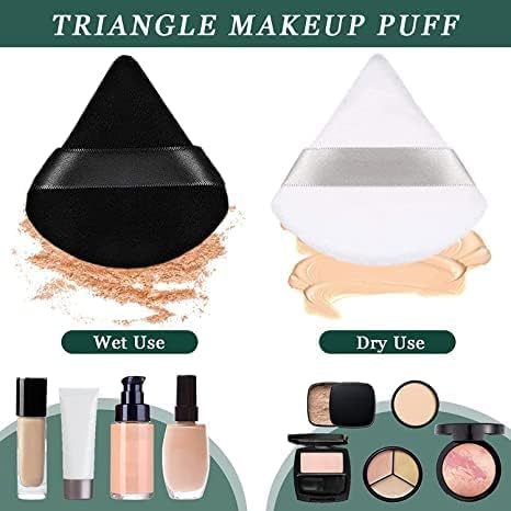 Black Velour Triangle Powder Puffs for Face Makeup 4-Piece Set