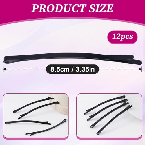 Incinkod 12 Pcs Curved Bobby Pins 3.35 Inch Large Non Slip Metal Hair Pins for Thick and Fine Hair, Black