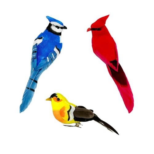 Set of 3 Realistic Artificial Birds for Christmas Decor