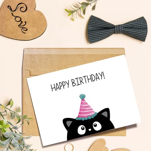 Funny Black Cat Birthday Card for Cat Lovers - 8x5.3 in