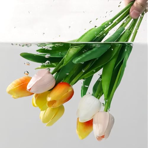 Colorful 15PCS Real Touch Artificial Tulips - 14" Silk Faux Flowers
