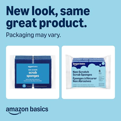 Amazon Basics Non-Scratch Dual-Sided Sponges - 6 Pack