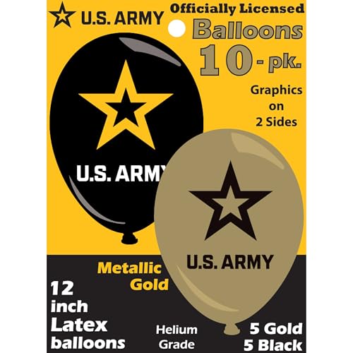 U.S. Army Balloons - 10-Pack Black & Gold Latex Party Decor