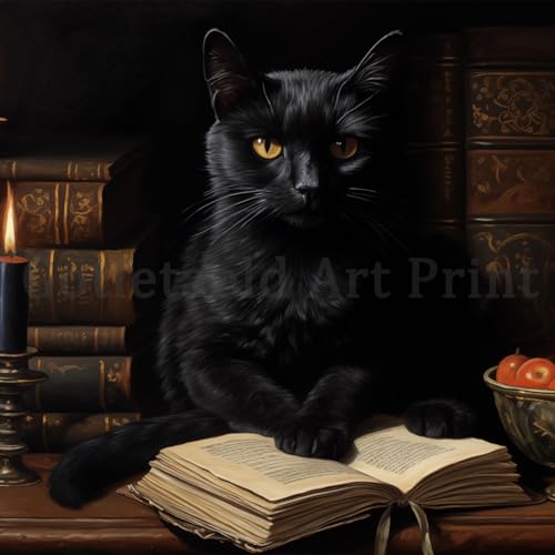 Gothic Cat Canvas Wall Art - 16x24 Inch Vintage Print