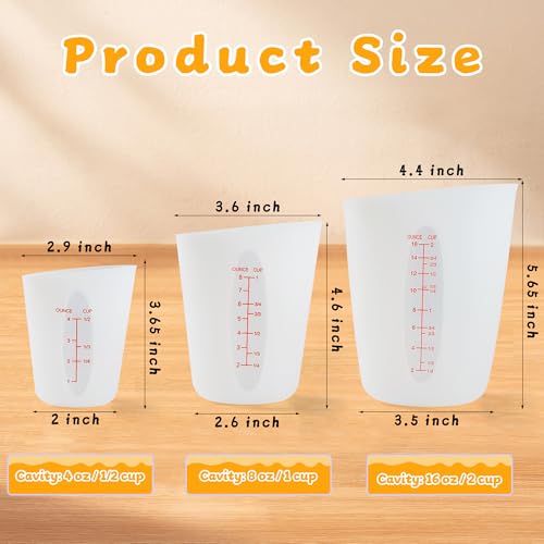 Wilewir Silicone Measuring Cups Set - 1/2 Cup, 1 Cup, 2 Cup - BPA Free