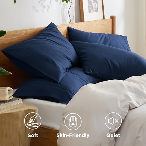 Bedsure Queen Pillow Cases Set of 4 - Navy Brushed Microfiber