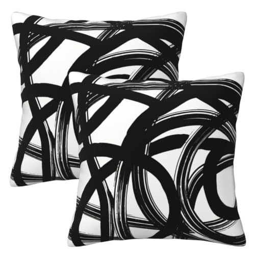 Yobvec Black and White Throw Pillow Covers - 18x18 Inch, Set of 2