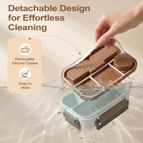 DEERLEAP Bento Box Lunch Container - 4 Compartment, 1300ml, BPA-Free, with Sauce Tray & Utensils