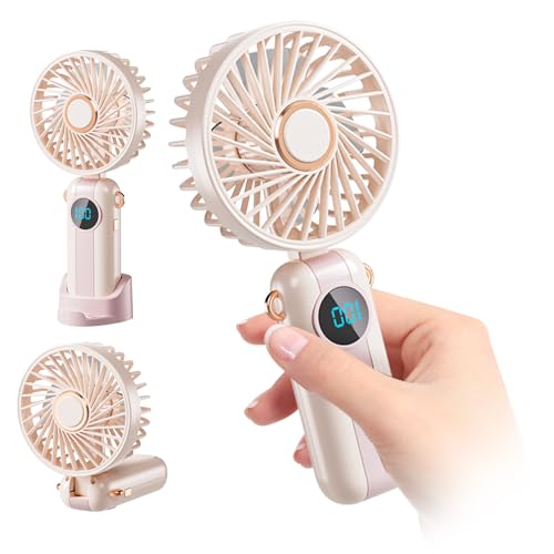 Megjuwos Mini Turbo Handheld Fan - USB Rechargeable, Lightweight & 5 Speeds, Pink
